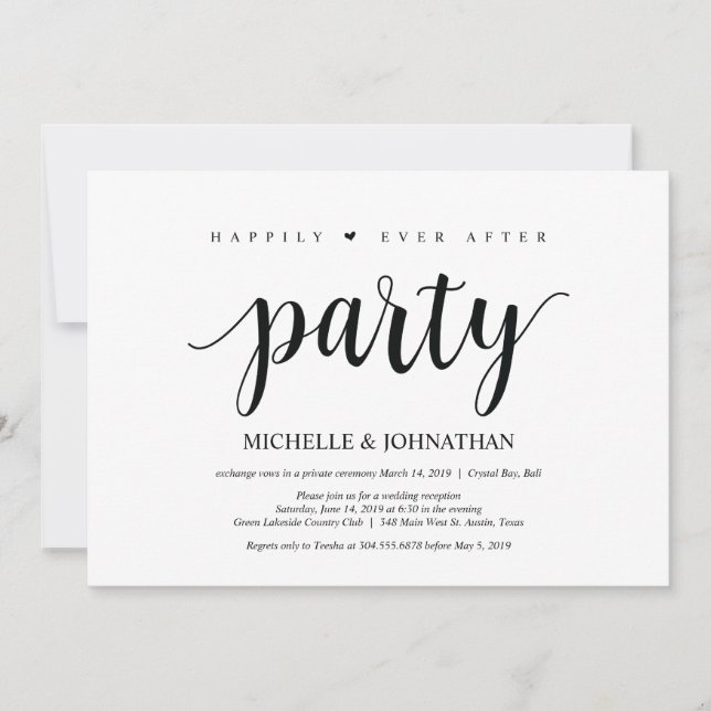 Happily ever after party, wedding elopement invite (Front)