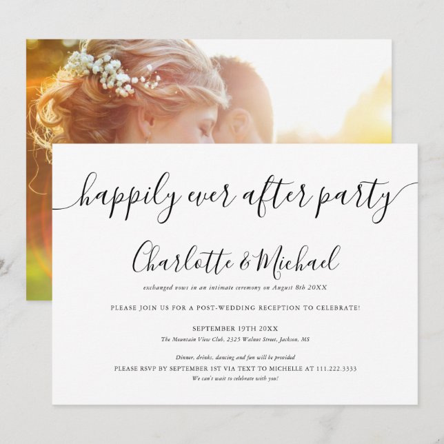 Happily Ever After Party Wedding Elopement Photo Invitation (Front/Back)