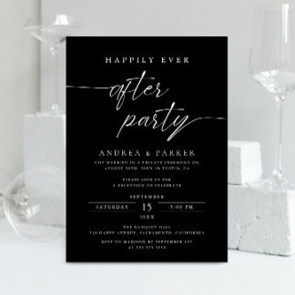 Happily Ever After Party Wedding Reception Black Invitation