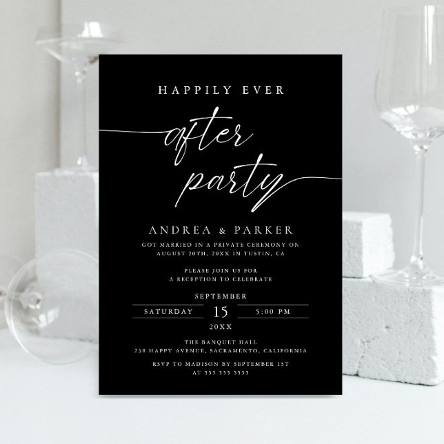 Happily Ever After Party Wedding Reception Black Invitation (Creator Uploaded)