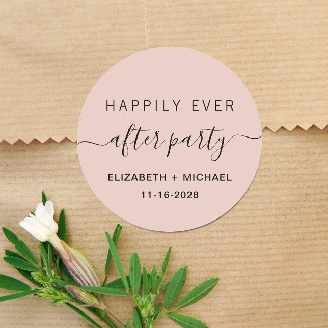 Happily Ever After Party Wedding Reception Blush Classic Round Sticker (Creator Uploaded)
