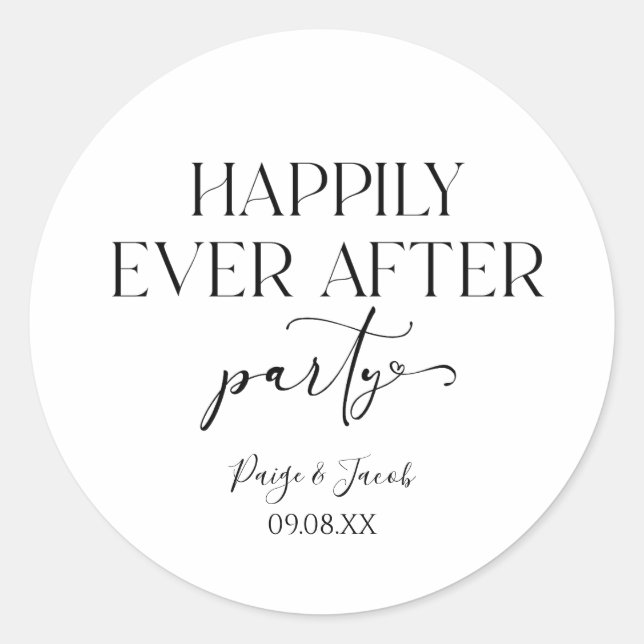 Happily Ever After Party Wedding Reception Classic Round Sticker (Front)