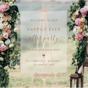 Happily Ever After Party Wedding Reception Frosted Acrylic Sign
