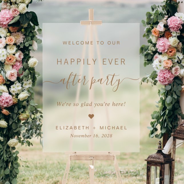 Happily Ever After Party Wedding Reception Frosted Acrylic Sign (Creator Uploaded)