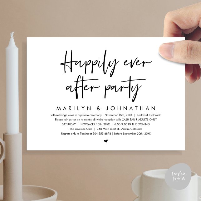 Happily Ever After Party, Wedding Reception Invitation (Happily Ever After Party, Modern Wedding Reception Invitation Card, PDF, Cash Bar in Black White)