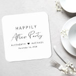 Happily Ever After Party Wedding Reception Square Paper Coaster<br><div class="desc">Chic paper coasters for your wedding reception and other post-wedding celebrations featuring "Happily Ever After Party" in simple typography and a stylish script,  your names joined together by a heart and your reception date.</div>