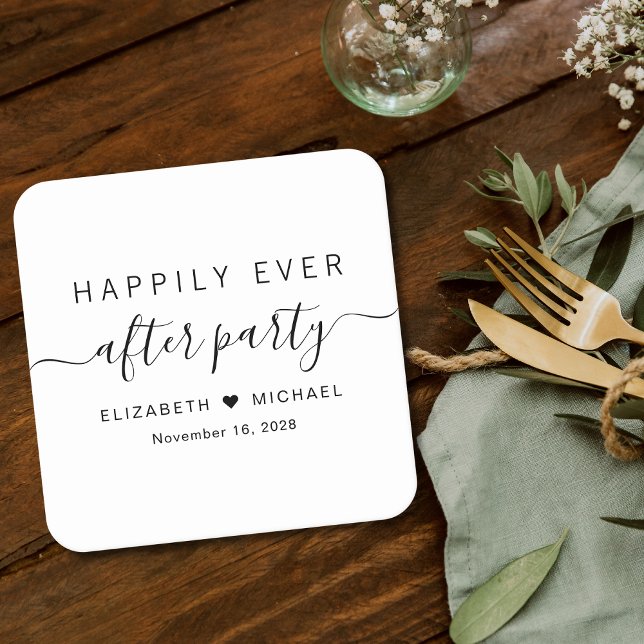 Happily Ever After Party Wedding Reception Square Paper Coaster (Creator Uploaded)
