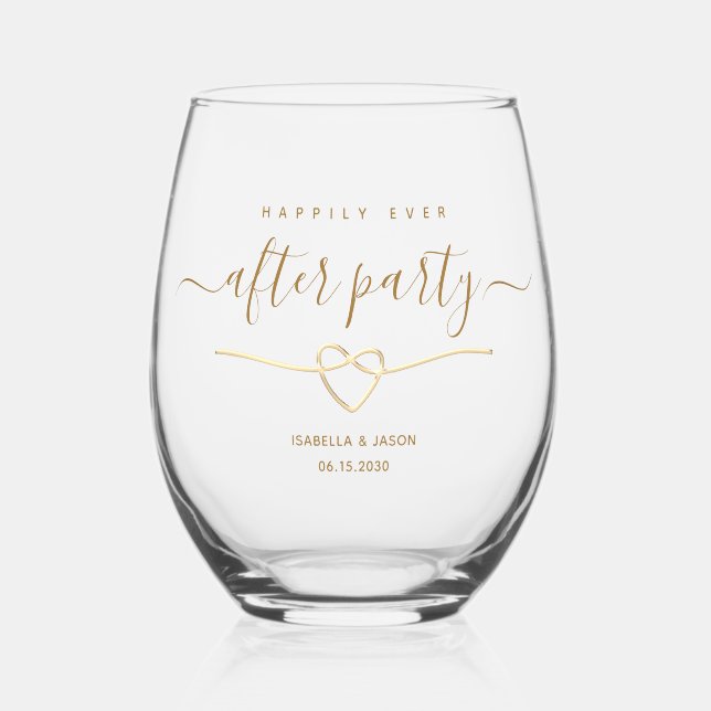 Happily Ever After Party Wedding Reception Stemless Wine Glass (Front)