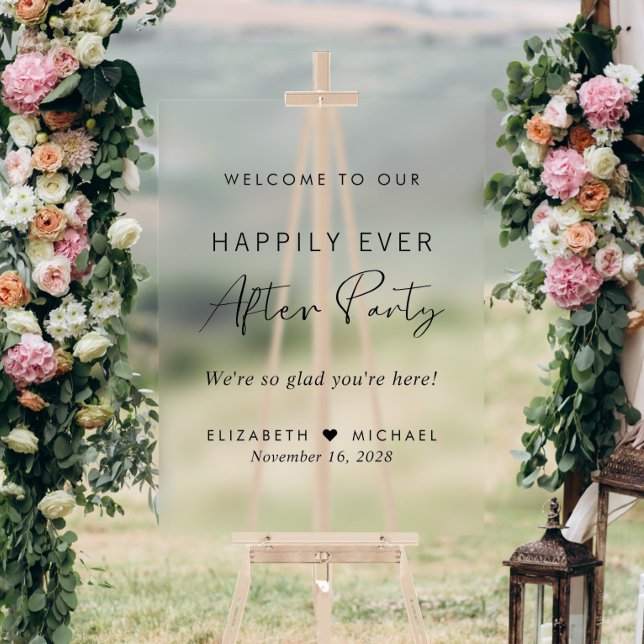 Happily Ever After Party Wedding Reception Welcome Acrylic Sign (Creator Uploaded)