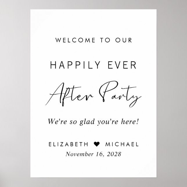 Happily Ever After Party Wedding Reception Welcome Poster (Front)