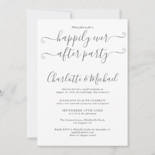Happily Ever After Party Wedding Vows Gray White Invitation