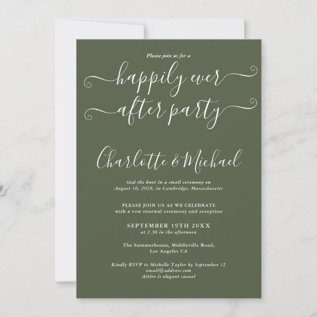 Happily Ever After Party Wedding Vows Olive Green Invitation (Front)