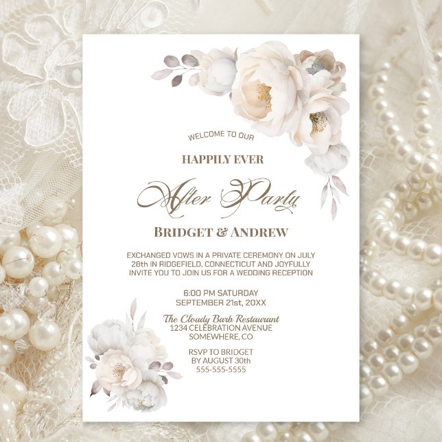 Happily Ever After Party White Floral Reception Invitation (Creator Uploaded)