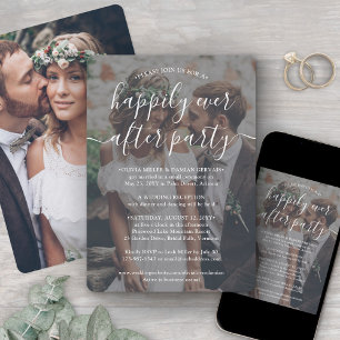 Happily Ever After Party White Text Photo Wedding Invitation