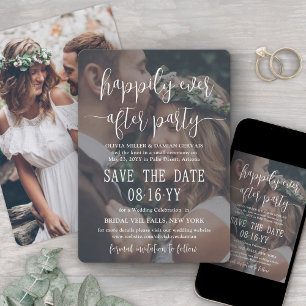 Happily Ever After Party White Text Photo Wedding Save The Date