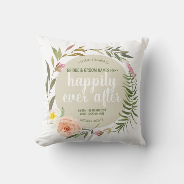 Happily Ever After - Personalised Wedding Bouquet Cushion (Front)