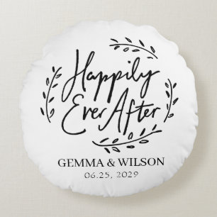 Happily Ever After Personalized Wedding Gift Throw Round Cushion