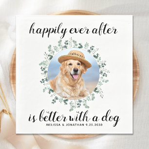Happily Ever After Pet Photo Greenery Dog Wedding Napkin