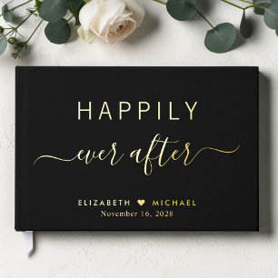 Happily Ever After Photo Black Wedding Guest Book