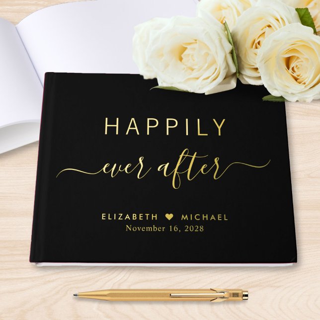 Happily Ever After Photo Black Wedding Guest Book (Creator Uploaded)