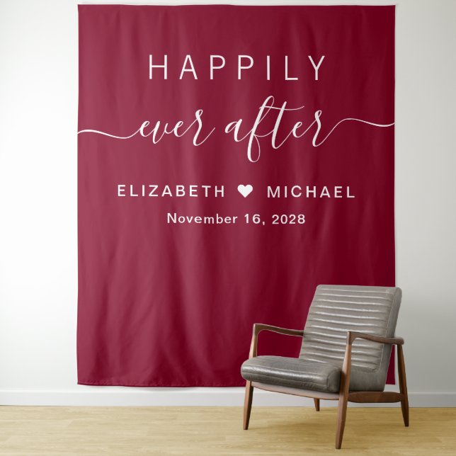 Happily Ever After Photo Booth Burgundy Tapestry (In Situ)