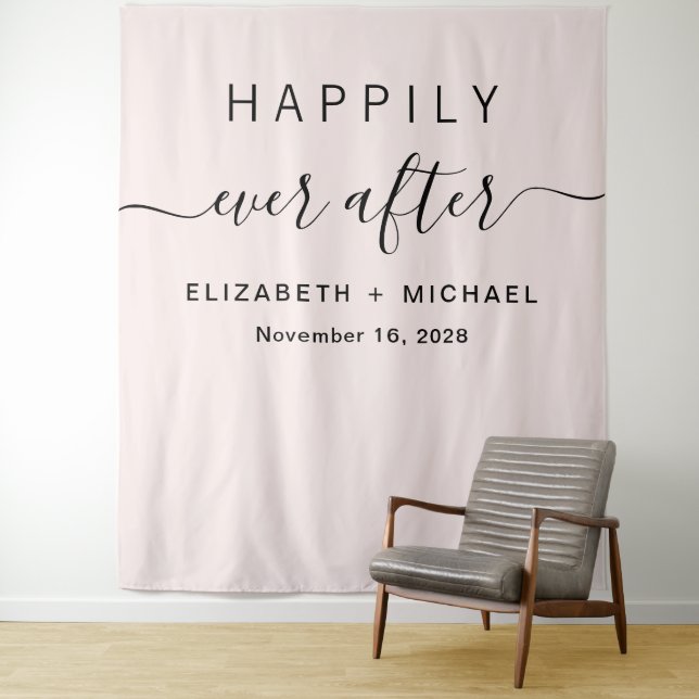 Happily Ever After Photo Booth Pink Tapestry (In Situ)