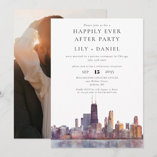 Happily Ever After Photo Chicago Wedding Invitation (Front/Back)