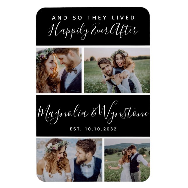 Happily Ever After Photo Collage Wedding Keepsake Magnet (Vertical)