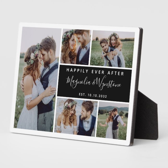 Happily Ever After Photo Collage Wedding Keepsake Plaque (Side)