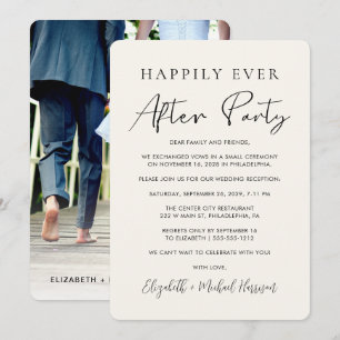 Happily Ever After Photo Cream Wedding Reception Announcement