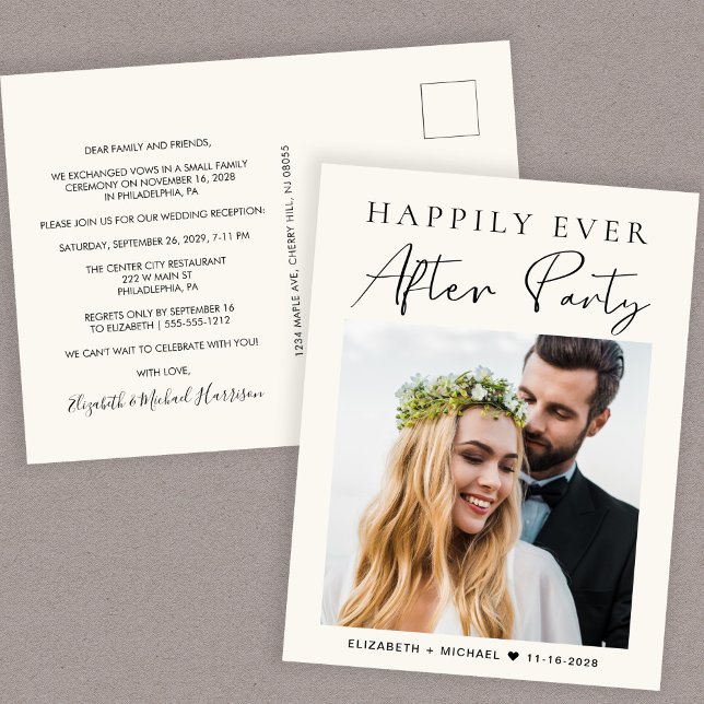 Happily Ever After Photo Cream Wedding Reception Announcement Postcard (Creator Uploaded)