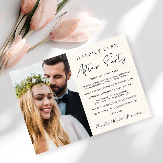 Happily Ever After Photo Cream Wedding Reception Invitation (Creator Uploaded)