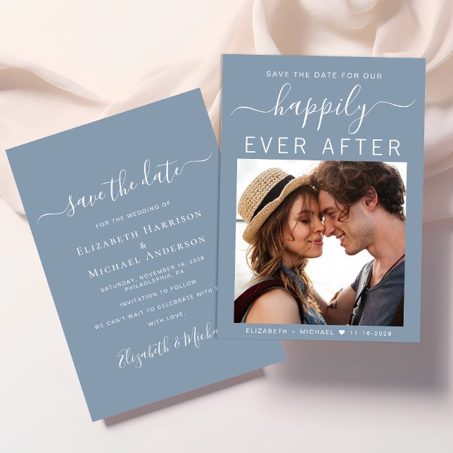 Happily Ever After Photo Dusty Blue Save The Date (Creator Uploaded)