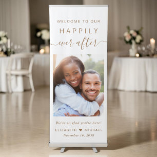 Happily Ever After Photo Gold Wedding Welcome Retractable Banner