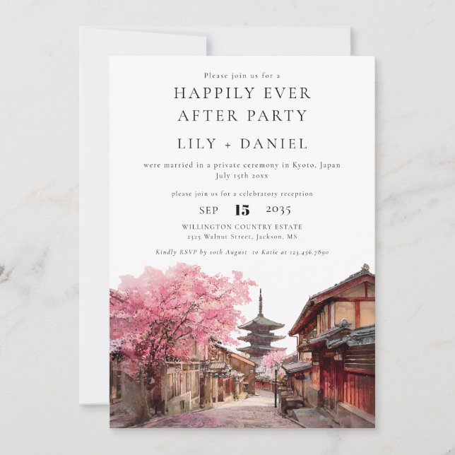 Happily Ever After Photo Kyoto Japan Wedding Invitation (Front)