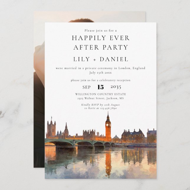 Happily Ever After Photo London Wedding Invitation (Front/Back)