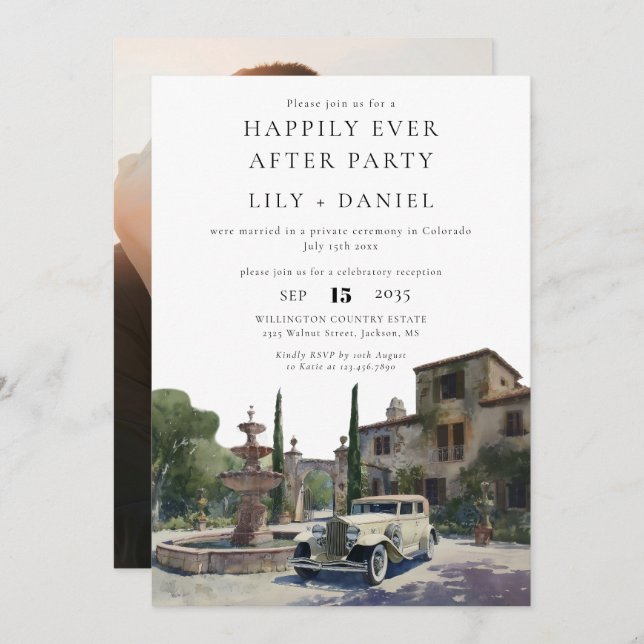Happily Ever After Photo Old Money Estate Wedding Invitation (Front/Back)