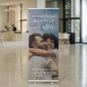 Happily Ever After Photo Overlay Wedding Welcome Retractable Banner
