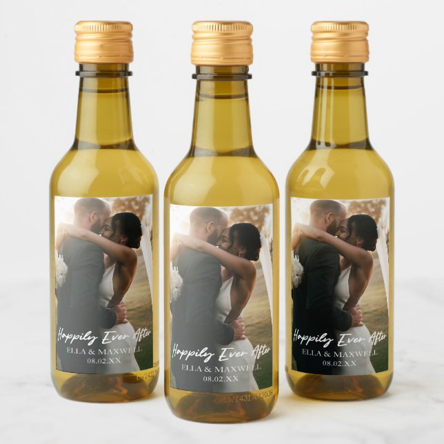 Happily Ever After Photo Picture Wedding Favour Wine Label (Bottles)