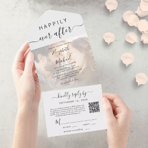 Happily Ever After Photo QR Code Wedding All In One Invitation