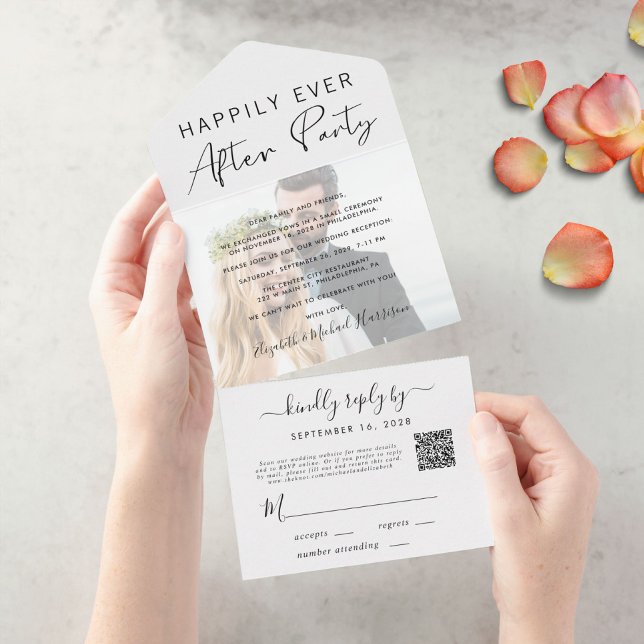 Happily Ever After Photo QR Code Wedding Reception All In One Invitation (Creator Uploaded)