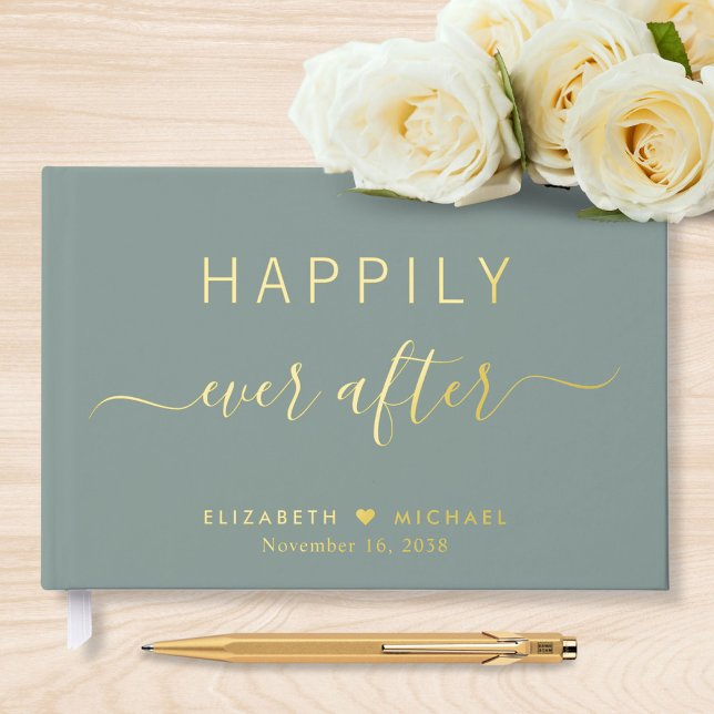 Happily Ever After Photo Sage Green Wedding Guest Book (Creator Uploaded)