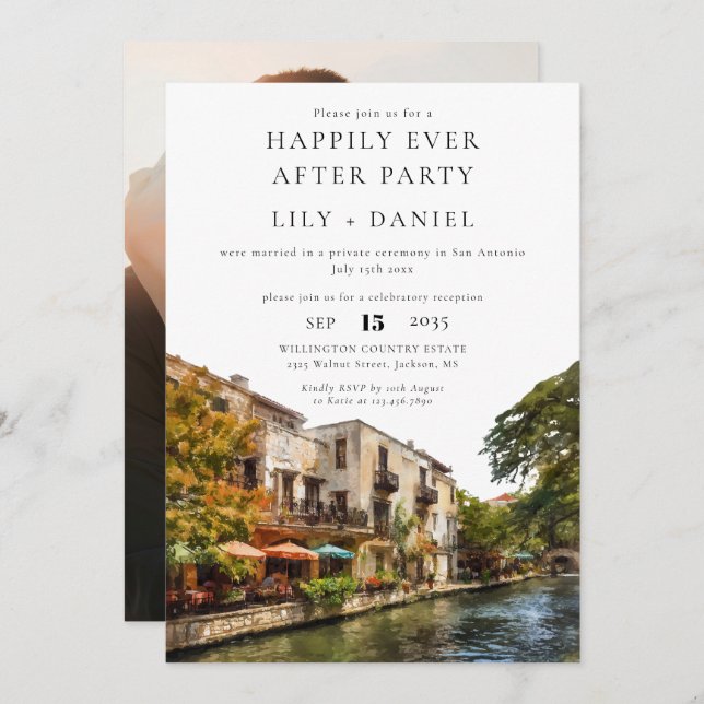 Happily Ever After Photo San Antonio Wedding Invitation (Front/Back)