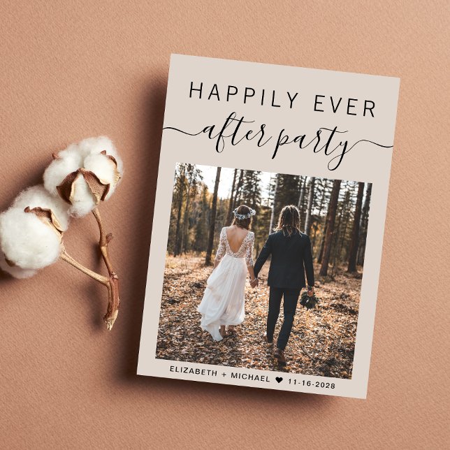 Happily Ever After Photo Taupe Wedding Reception Invitation (From private vows to a grand happily ever after party - celebrate with family and friends)