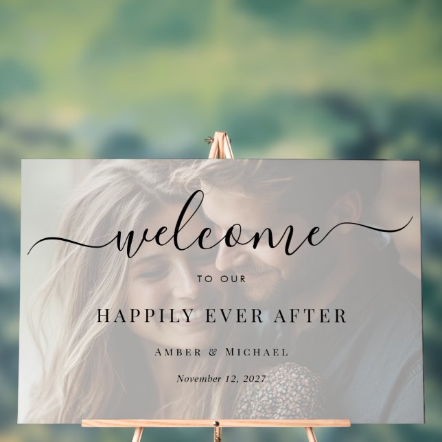 Happily Ever After Photo Wedding Acrylic Sign (Neutral)