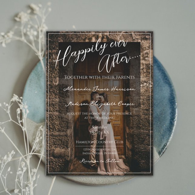 Happily Ever After Photo Wedding | Black Overlay Invitation (Creator Uploaded)