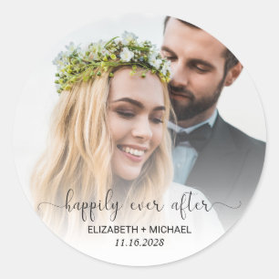 Happily Ever After Photo Wedding Classic Round Sticker