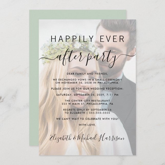 Happily Ever After Photo Wedding Reception Invitat Invitation (Front/Back)