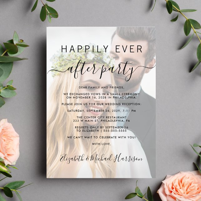 Happily Ever After Photo Wedding Reception Invitation (Celebrate your love story with a wedding reception invitation showcasing your favorite photo)