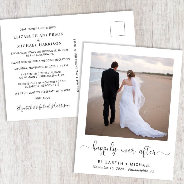 Happily Ever After Photo Wedding Reception Invitation Postcard (Creator Uploaded)